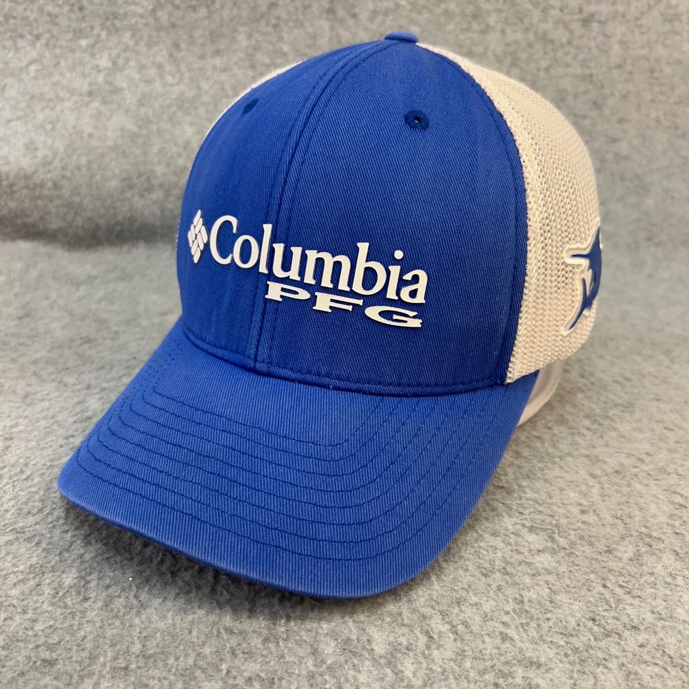 Columbia PFG Logo Unisex Blue White Columbia Mesh Back Flexfit Hat S/M